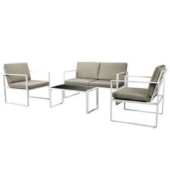 VidaXL 4-delige Loungeset Met Kussens Staal Wit
