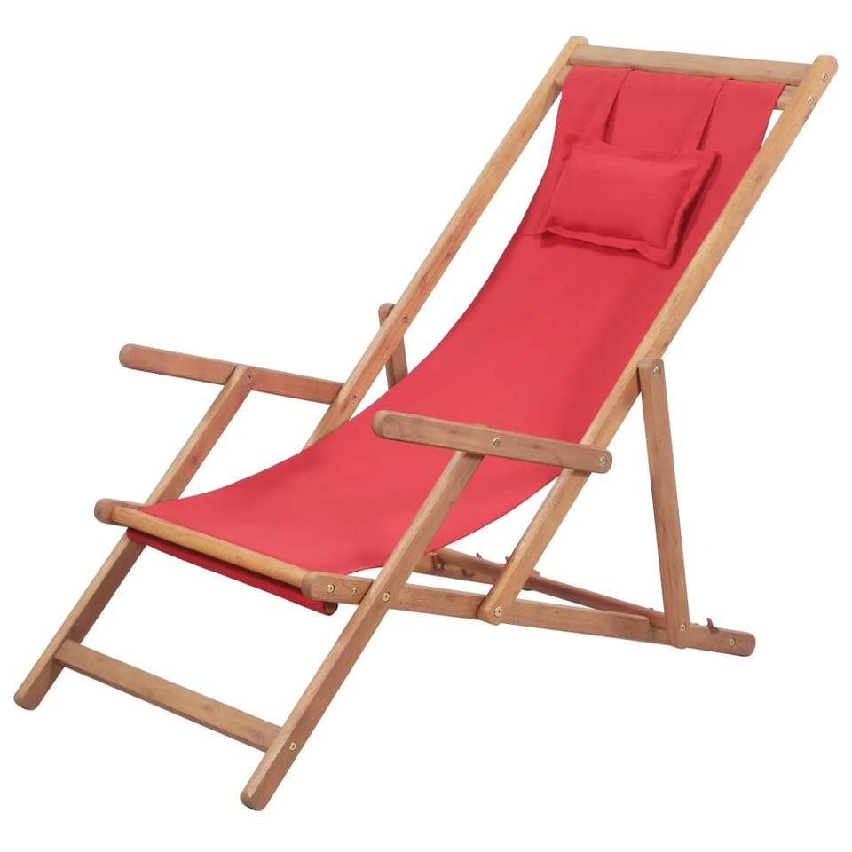 VidaXL Strandstoel Inklapbaar Stof En Houten Frame Rood 1 VidaXL Strandstoel Inklapbaar Stof En Houten Frame Rood