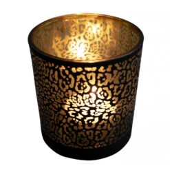 Mars & More Waxinelichthouder - Zwart - Glas - Jaguar Print - 18vcm