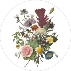 ESTAhome Zelfklevende Behangcirkel - Boeket - Groen, Roze En Geel - Ø 70 Cm