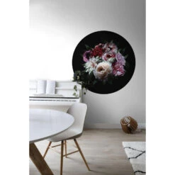 ESTAhome Zelfklevende Behangcirkel - Bloemstilleven - Multicolor Op Zwart -Woonmeubelwinkel 1000017948 0102