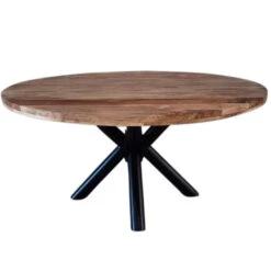 Ronde Eettafel Denver Industrieel Ø130 Cm - 130x130x77 Cm - Mangohout - Bruin