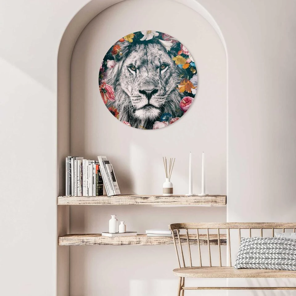 Plexiglasschilderij Leeuw II Ø 50 Cm Bont 2 Plexiglasschilderij Leeuw II Ø 50 Cm Bont - Afbeelding 2