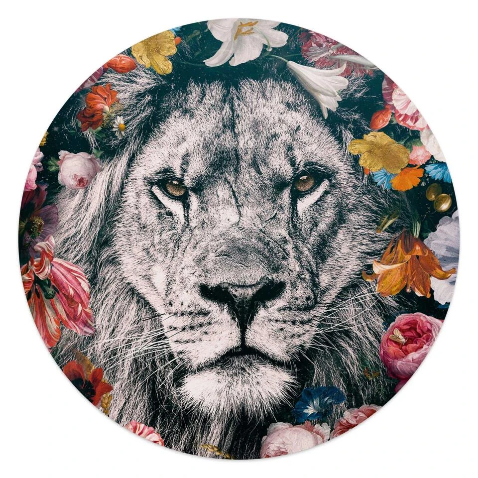 Plexiglasschilderij Leeuw II Ø 50 Cm Bont 1 Plexiglasschilderij Leeuw II Ø 50 Cm Bont