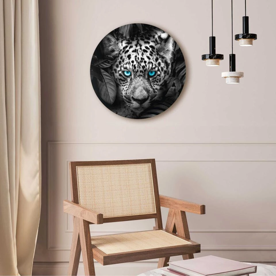 Plexiglasschilderij Luipaard Ø 50 Cm Zwart-Wit 2 Plexiglasschilderij Luipaard Ø 50 Cm Zwart-Wit - Afbeelding 2
