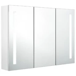 VidaXL Badkamerkast Met Spiegel En LED 89x14x62 Cm Glanzend Wit