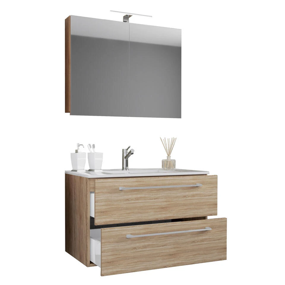 Hioshop Spiegelkast Badinos Mdf - 80 Cm - Eiken 1 Hioshop Spiegelkast Badinos Mdf - 80 Cm - Eiken