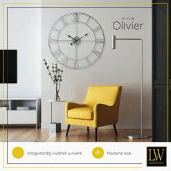 LW Collection Wandklok XL Olivier Zilver 80cm -Woonmeubelwinkel 1000064318 0103