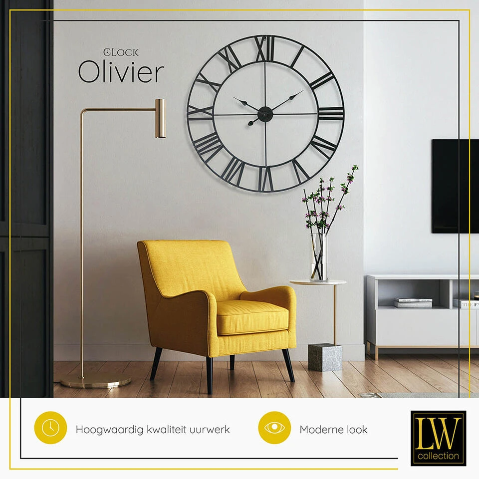 LW Collection Wandklok XL Olivier Zwart 80cm 4 LW Collection Wandklok XL Olivier Zwart 80cm - Afbeelding 4