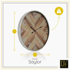 LW Collection Wandklok Saylor Zilver En Hout 60cm -Woonmeubelwinkel 1000064356 0102