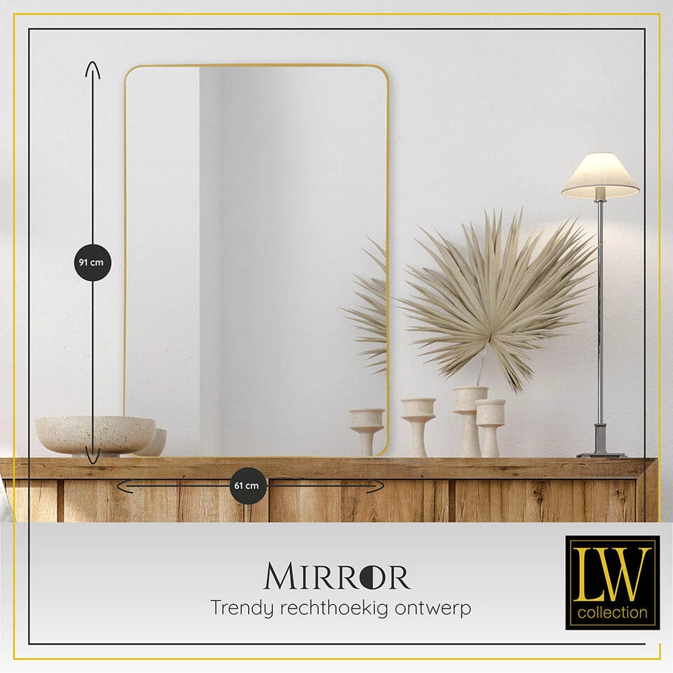 LW Collection Wandspiegel Goud Rechthoek 61x91 Cm Metaal 3 LW Collection Wandspiegel Goud Rechthoek 61x91 Cm Metaal - Afbeelding 3