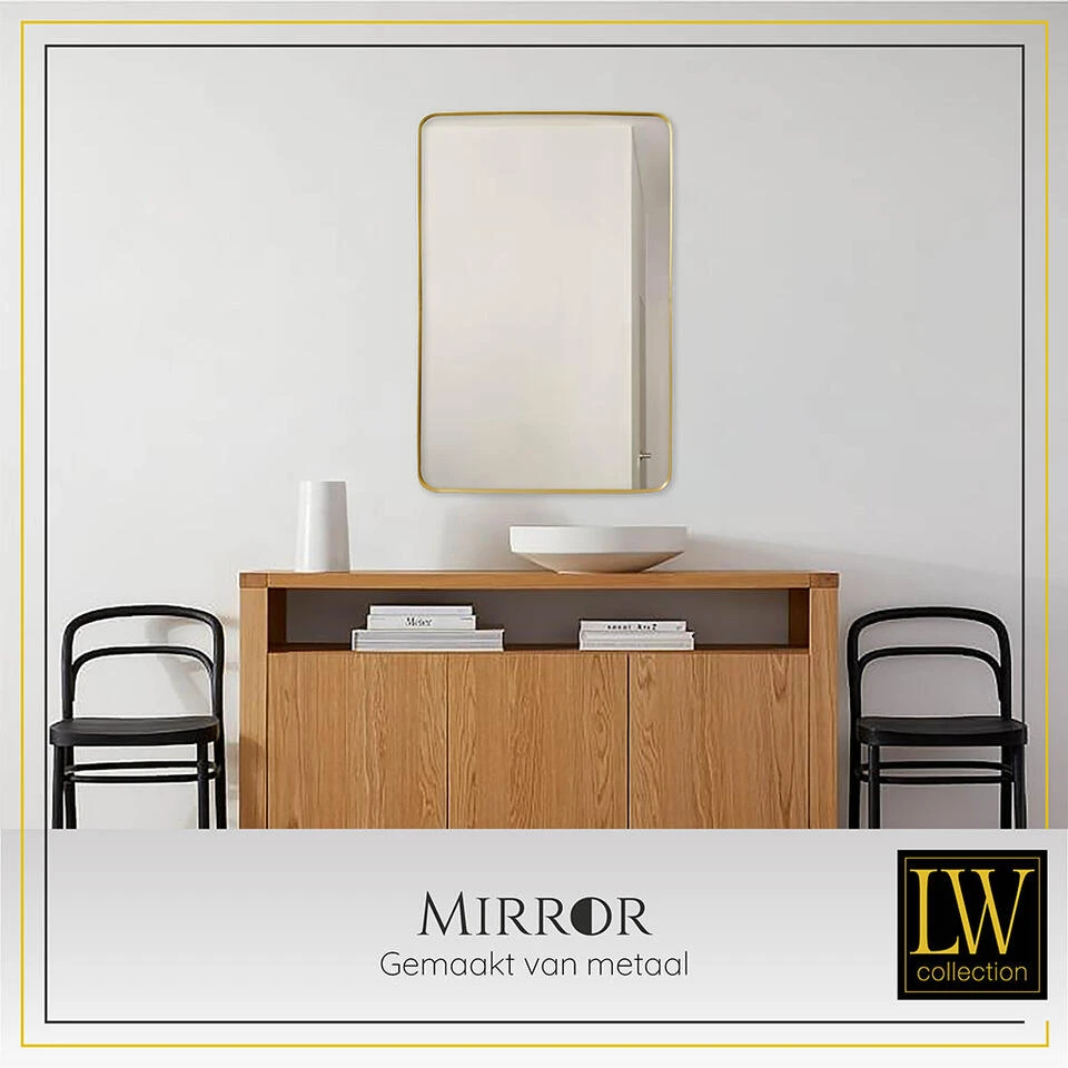 LW Collection Wandspiegel Goud Rechthoek 61x91 Cm Metaal 4 LW Collection Wandspiegel Goud Rechthoek 61x91 Cm Metaal - Afbeelding 4