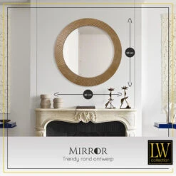 LW Collection Wandspiegel Bruin Rond 60x60 Cm Hout -Woonmeubelwinkel 1000064388 0102