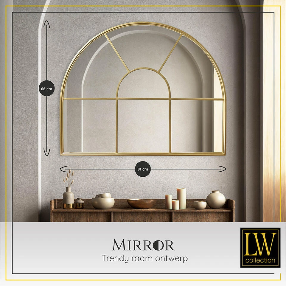 LW Collection Wandspiegel Goud Halfrond 81x66 Cm Metaal 3 LW Collection Wandspiegel Goud Halfrond 81x66 Cm Metaal - Afbeelding 3