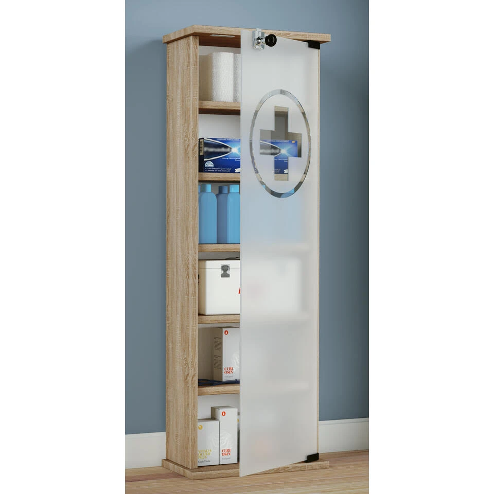 Hioshop Badkamerkast Gusal Mdf - Eiken 2 Hioshop Badkamerkast Gusal Mdf - Eiken - Afbeelding 2