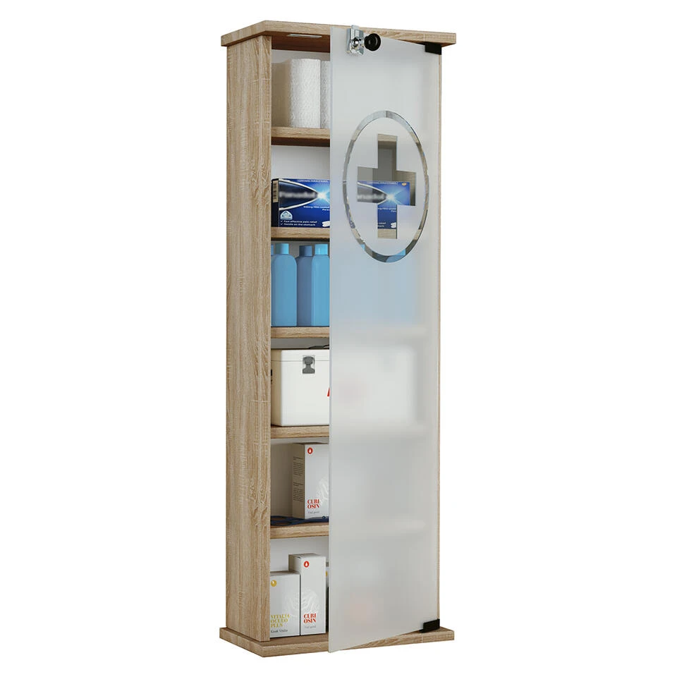 Hioshop Badkamerkast Gusal Mdf - Eiken 1 Hioshop Badkamerkast Gusal Mdf - Eiken