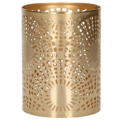 Merkloos Theelichthouder/windlicht - Goud - Metaal - D7,5 X H10 Cm