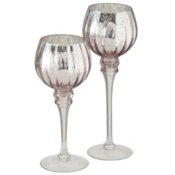 Deco By Boltze - Glazen Kaarsenhouders - Windlichten 2st Zilver 25-30cm