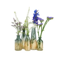 QUVIO Glazen Vaas Met Patroon, Geel/blauw - Hoogte 15 Cm -Woonmeubelwinkel 1000071679 0103