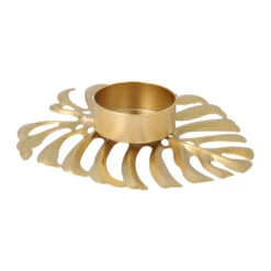 QUVIO Waxinelichthouder Op Een Blad - 13 X 10 X 2 Cm - Metaal - Goud