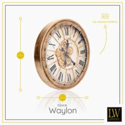 LW Collection Wandklok Radar Waylon Bruin 60cm Bewegende Tandwielen -Woonmeubelwinkel 1000083425 0102