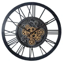 LW Collection Wandklok Radar Ziggy Zwart 60cm Bewegende Tandwielen