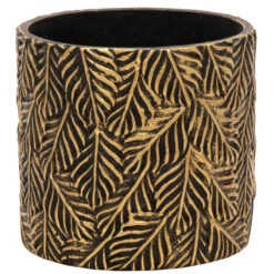 Mega Collections Plantenpot - Keramiek - Antraciet/goud - D18 Cm