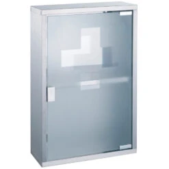 MSV Medicijnenkastje/EHBO Spullen - Rvs Met Glas - 30 X 45 X 12 Cm