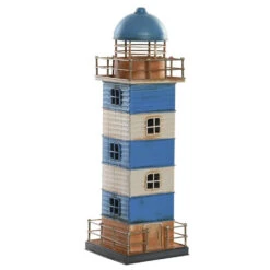 Items Decoratie Maritiem Beeldje Vuurtoren - Metaal - 31 Cm - Blauw