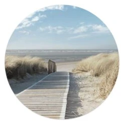 Glasschilderij Pad Door De Duinen Ø 50 Cm Blauw