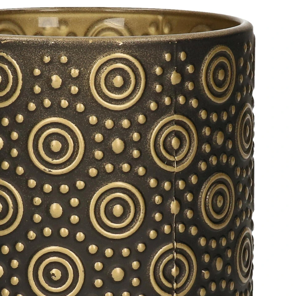 Countryfield Theelichthouder/kaarsenhouder - Zwart/goud - H8 Cm 2 Countryfield Theelichthouder/kaarsenhouder - Zwart/goud - H8 Cm - Afbeelding 2