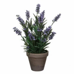 Merkloos Kunstplant Lavendel - Paars Met Groen - Lavandula - Grijze Pot - 33 Cm