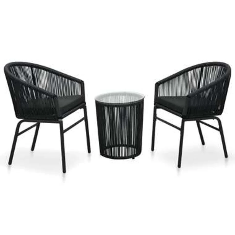 VidaXL 3-delige Bistroset Met Kussens PE-rattan Zwart 1 VidaXL 3-delige Bistroset Met Kussens PE-rattan Zwart