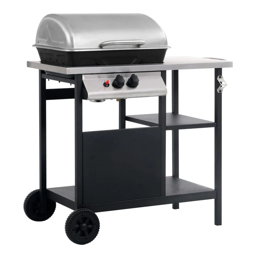 VidaXL Gasbarbecue Met 3-laags Zijtafel Zwart En Zilverkleurig 92x53x96 Cm 1 VidaXL Gasbarbecue Met 3-laags Zijtafel Zwart En Zilverkleurig 92x53x96 Cm