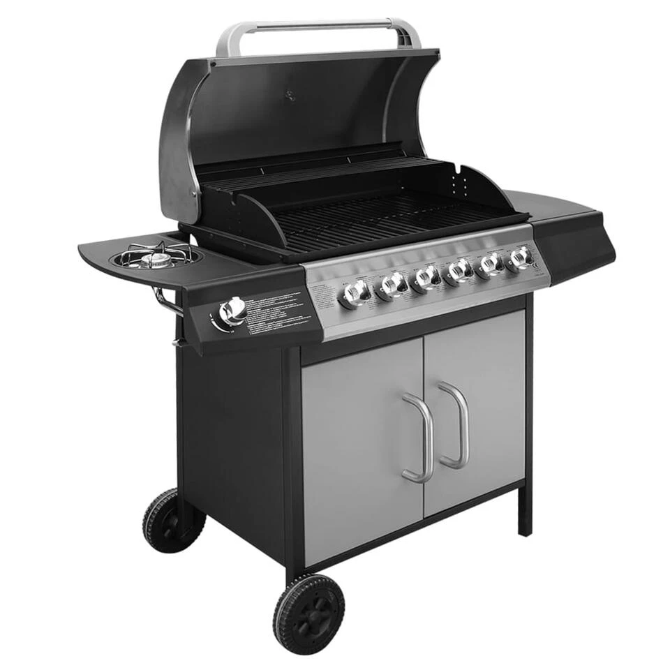 VidaXL Gasbarbecue 6+1 Kookzone Zwart En Zilver 1 VidaXL Gasbarbecue 6+1 Kookzone Zwart En Zilver