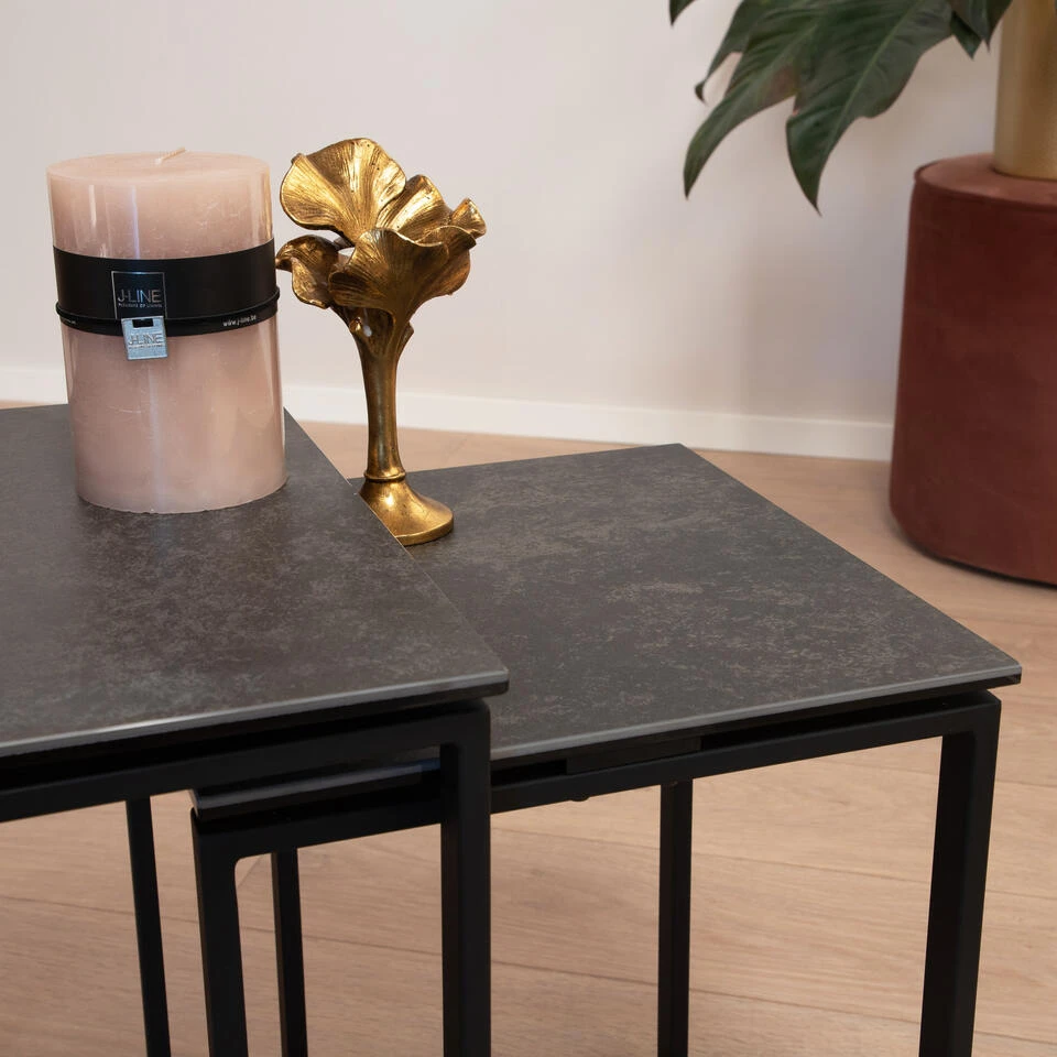 Sohome Bijzettafel Matalie - Keramiek - Set Van 3 Stuks - Zwart 3 Sohome Bijzettafel Matalie - Keramiek - Set Van 3 Stuks - Zwart - Afbeelding 3