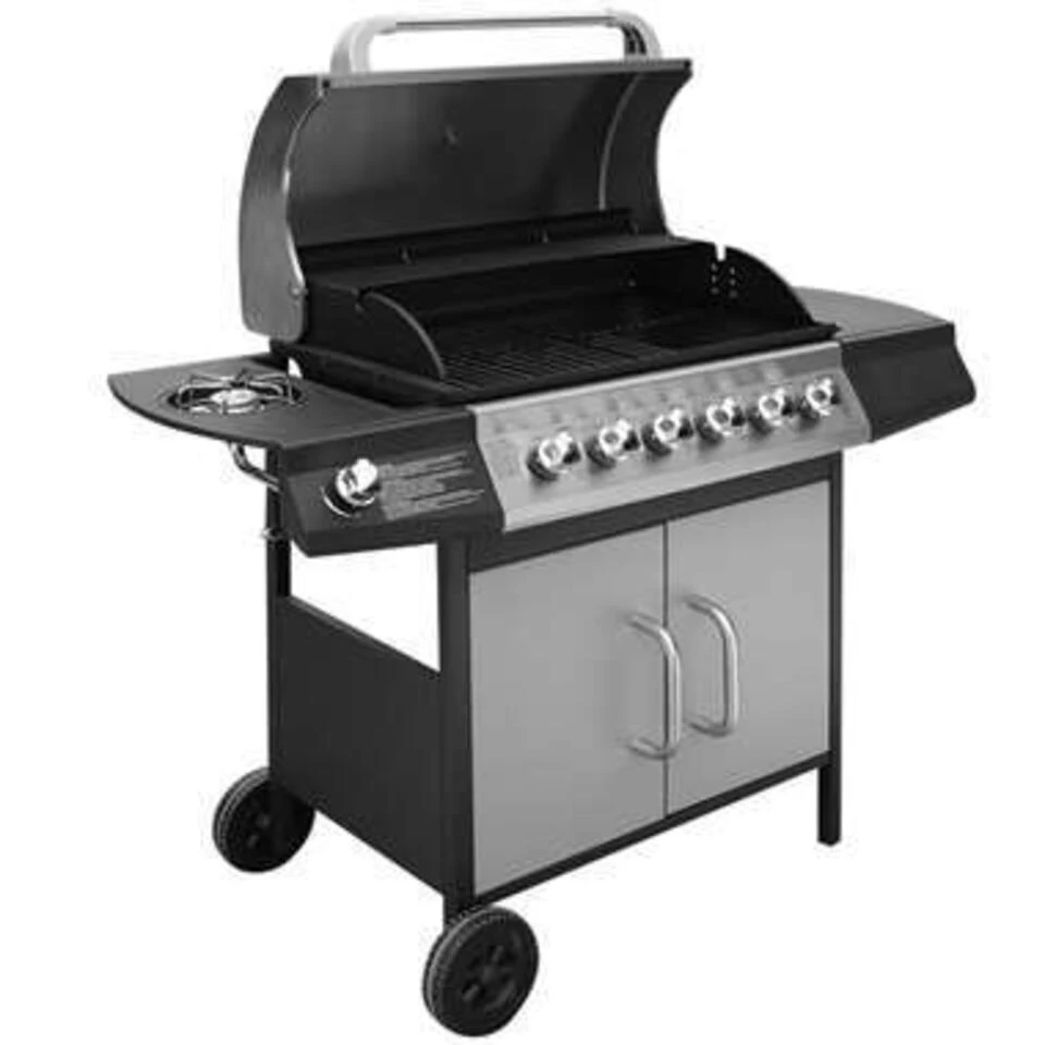 VidaXL Gasbarbecue 6+1 Kookzone Zwart En Zilver 3 VidaXL Gasbarbecue 6+1 Kookzone Zwart En Zilver - Afbeelding 3