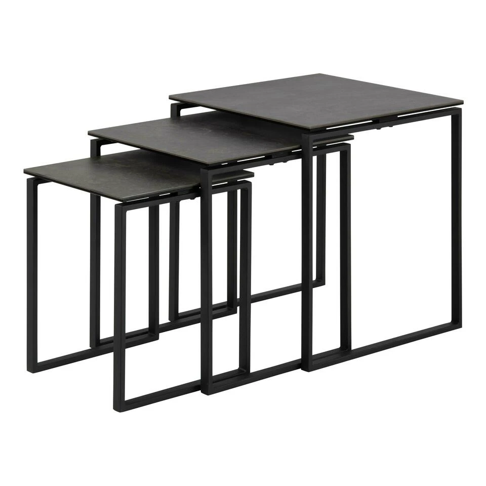 Sohome Bijzettafel Matalie - Keramiek - Set Van 3 Stuks - Zwart 4 Sohome Bijzettafel Matalie - Keramiek - Set Van 3 Stuks - Zwart - Afbeelding 4