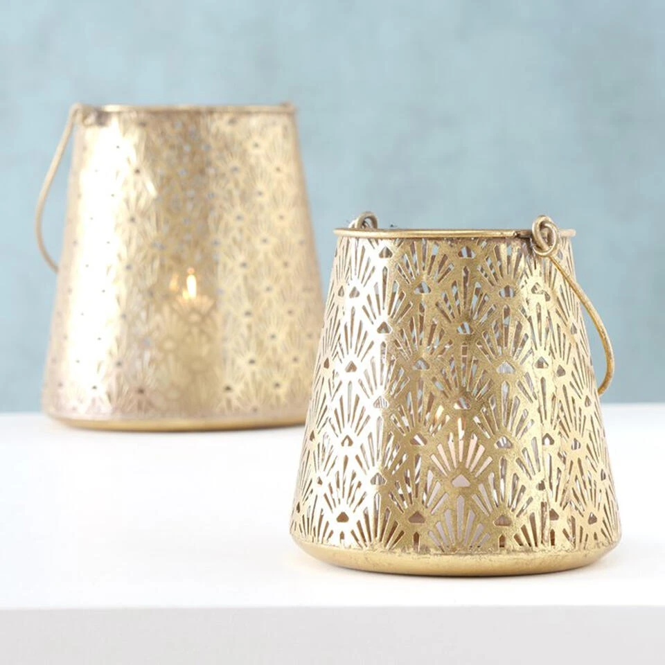 Deco By Boltze Windlichtjes - 2 Stuks - Goudkleurig - Metaal 2 Deco By Boltze Windlichtjes - 2 Stuks - Goudkleurig - Metaal - Afbeelding 2