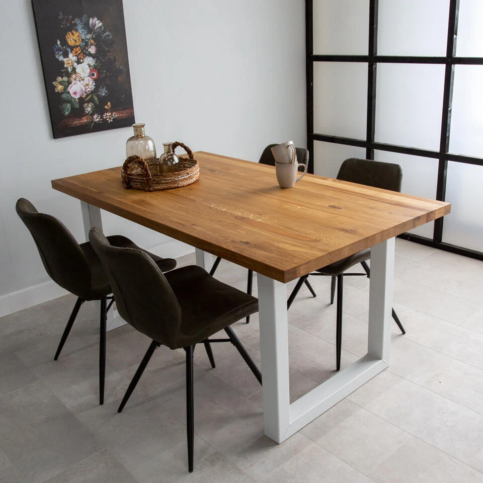 Eettafel Rover Eikenhout 180x90 U-poot Wit - 180x90x76 Cm - Eikenhout - Bruin 2 Eettafel Rover Eikenhout 180x90 U-poot Wit - 180x90x76 Cm - Eikenhout - Bruin - Afbeelding 2