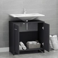 VidaXL Badkamerkast 60x33x61 Cm Spaanplaat Grijs 7 VidaXL Badkamerkast 60x33x61 Cm Spaanplaat Grijs -Woonmeubelwinkel d1ac336fe297437083d62a13dfa9e06f