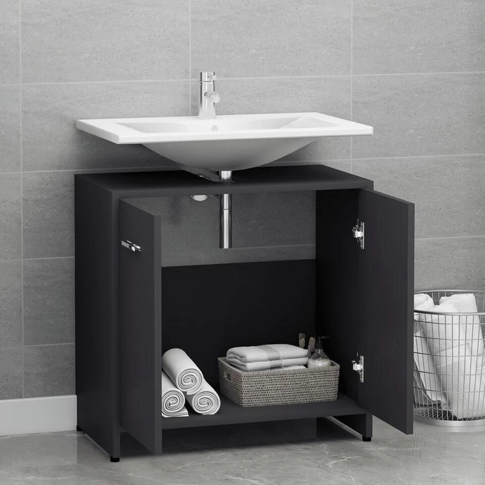 VidaXL Badkamerkast 60x33x61 Cm Spaanplaat Grijs 4 VidaXL Badkamerkast 60x33x61 Cm Spaanplaat Grijs - Afbeelding 4