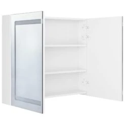 VidaXL Badkamerkast Met Spiegel En LED 80x12x68 Cm Glanzend Wit -Woonmeubelwinkel d5a3a47fdb944dee972799edfcc667d9